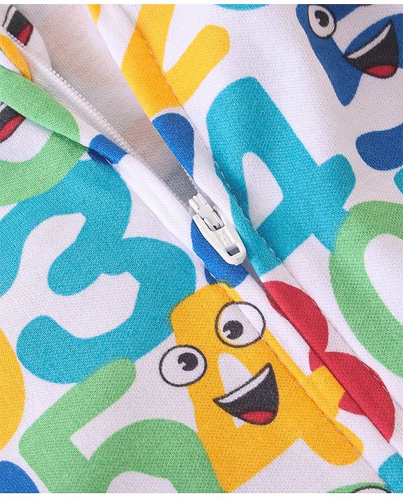 Babyhug Cotton Interlock Knit Full Sleeves Sleep Suit Neumeric Print - Multicolour