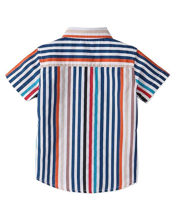 Babyhug 100% Cotton Woven Half Sleeves Regular Collar Striped Shirt- Multicolor
