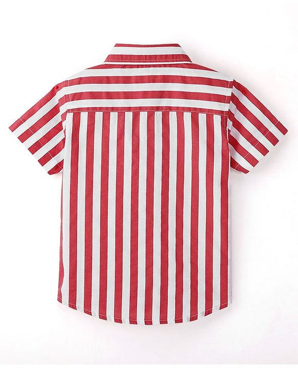Babyhug Cotton Knit  Half Sleeves Striped Shirt- Red