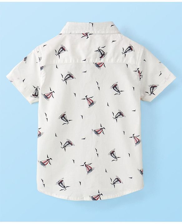 Babyhug Cotton Woven Half Sleeves  Regular Collar Shirt Ship Printed  - White