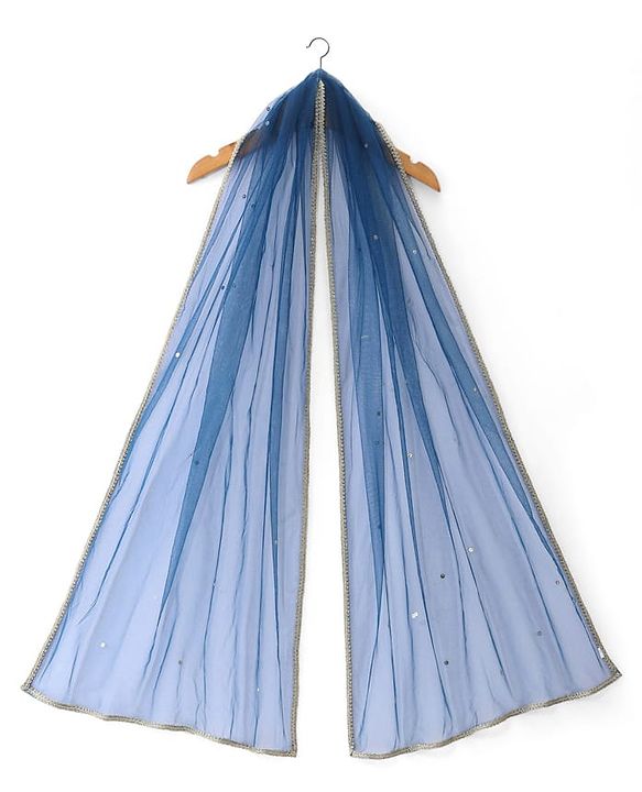 Pine Kids Woven Sleeveless Floral Sequin Embroidered Choli & Lahenga Set with Dupatta - Blue