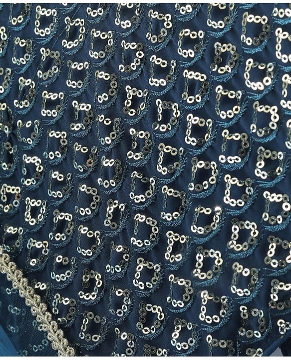 Pine Kids Woven Sleeveless Floral Sequin Embroidered Choli & Lahenga Set with Dupatta - Blue