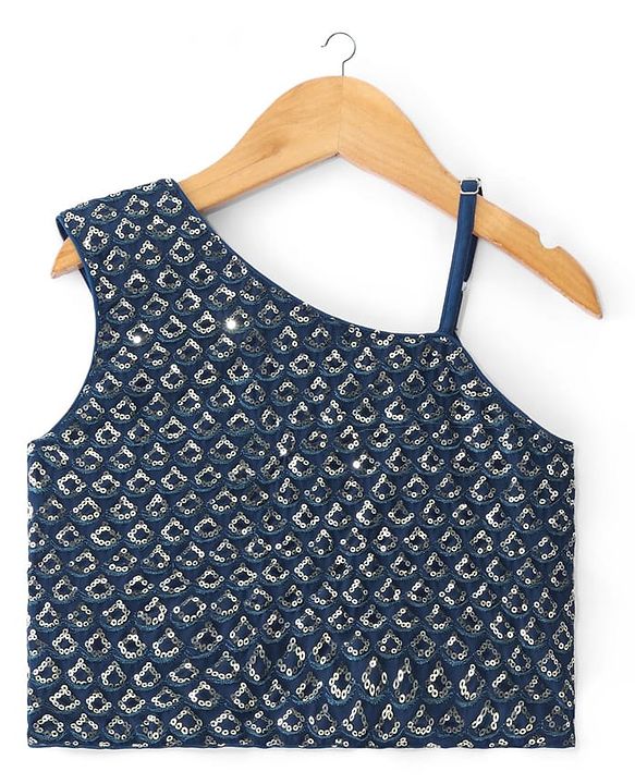 Pine Kids Woven Sleeveless Floral Sequin Embroidered Choli & Lahenga Set with Dupatta - Blue