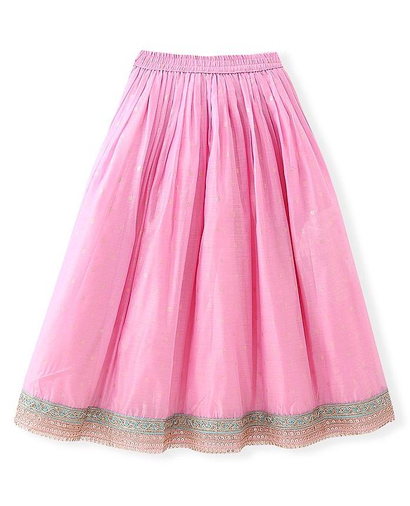Pine Kids Sleeveless Choli & Lehenga with Dupatta Set Embroidery & Gold Foil Print - Pink & Blue