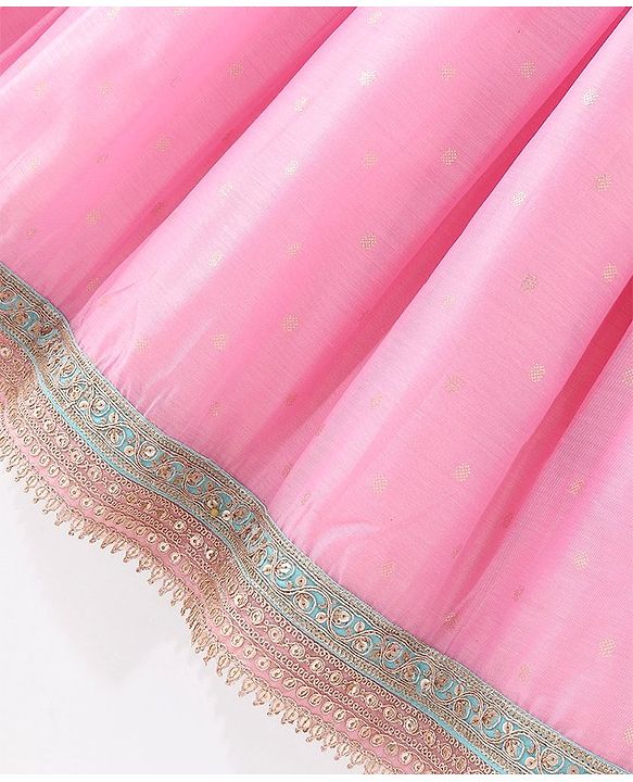 Pine Kids Sleeveless Choli & Lehenga with Dupatta Set Embroidery & Gold Foil Print - Pink & Blue