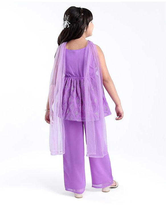 Pine Kids  Sleeveless Embroidered Kurti & Salwar Set with Dupatta Lilac