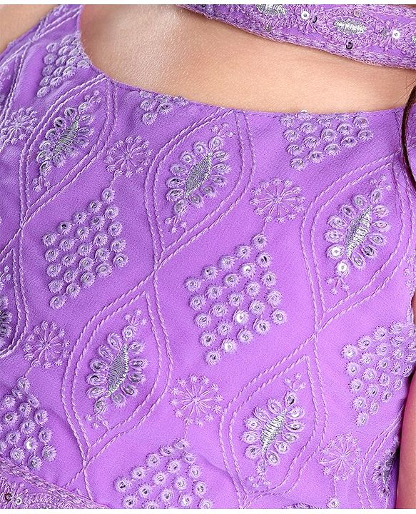 Pine Kids  Sleeveless Embroidered Kurti & Salwar Set with Dupatta Lilac