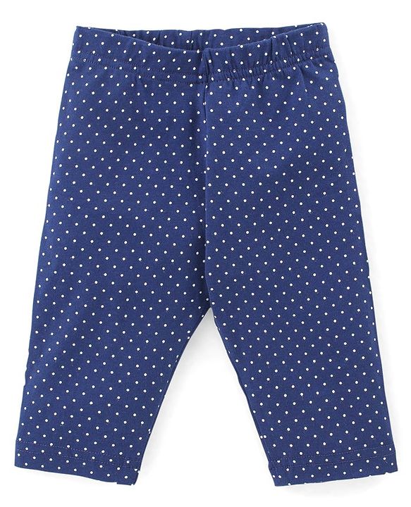 Babyhug Cotton Knit Single Jersey Three Fourth Leggings With Polka Dot & Floral Print Pack of 3 - Navy Blue Red & Pink