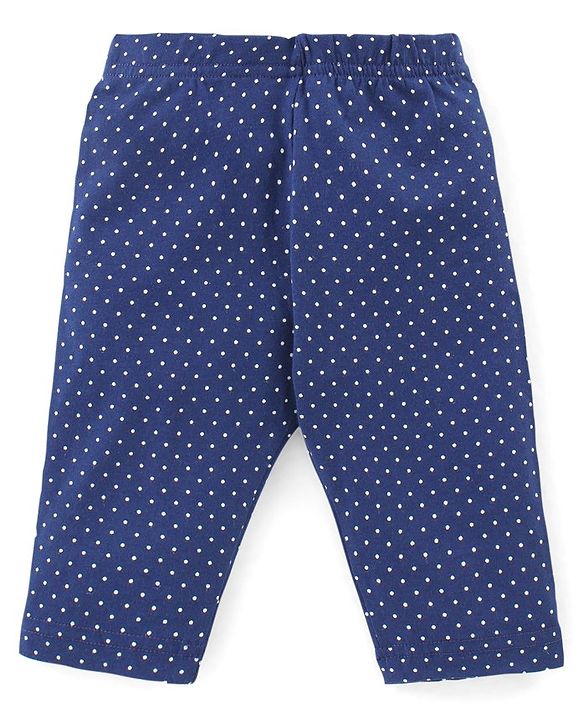 Babyhug Cotton Knit Single Jersey Three Fourth Leggings With Polka Dot & Floral Print Pack of 3 - Navy Blue Red & Pink