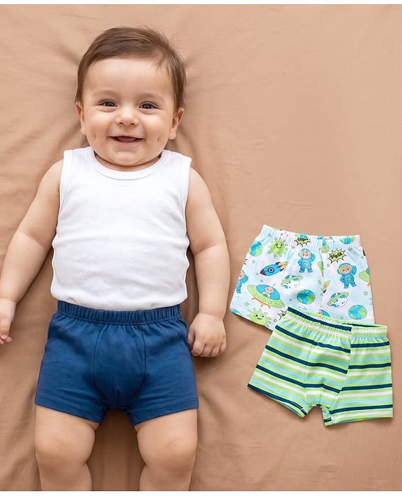 Babyhug 100% Cotton Single Jersey Knit Trunk Stripes & Bear Print Pack of 3 - Multicolor