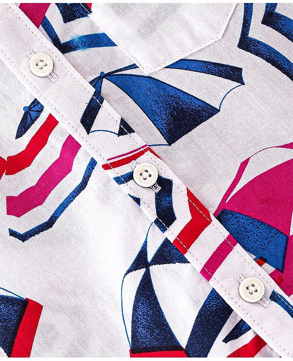 Babyhug 100% Cotton Knit Half Sleeve Regular Collar Shirt Umbrella Print - White