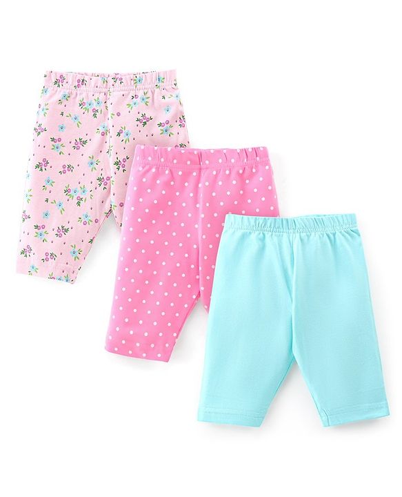 Babyhug Cotton Single Jersey Knit Three Fourth Length Legging Floral Print Pack Of 3 - Multucolor