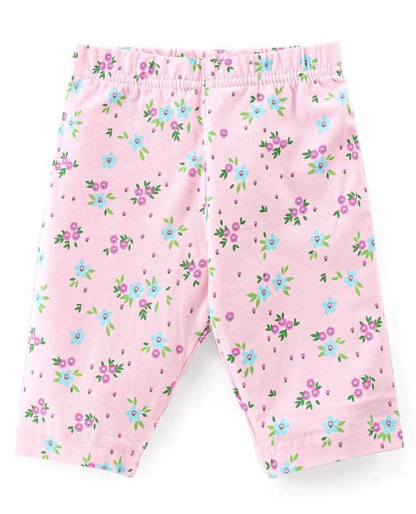 Babyhug Cotton Single Jersey Knit Three Fourth Length Legging Floral Print Pack Of 3 - Multucolor