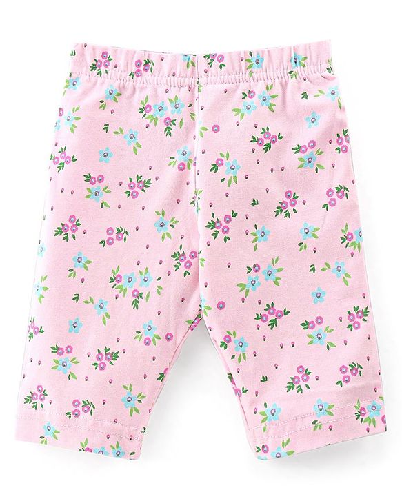Babyhug Cotton Single Jersey Knit Three Fourth Length Legging Floral Print Pack Of 3 - Multucolor