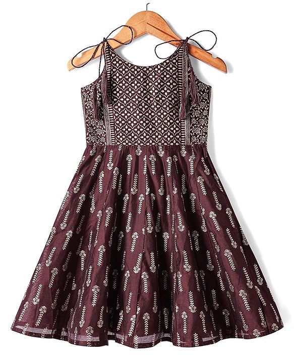 Babyhug Woven Singlet Sleeves Foil Floral Printed Ethnic Dress - Maroon