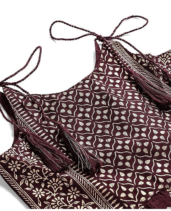 Babyhug Woven Singlet Sleeves Foil Floral Printed Ethnic Dress - Maroon