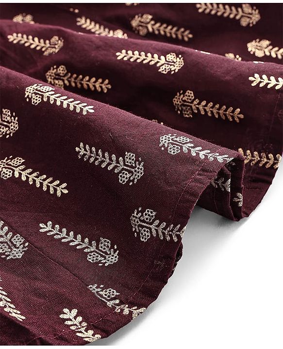 Babyhug Woven Singlet Sleeves Foil Floral Printed Ethnic Dress - Maroon