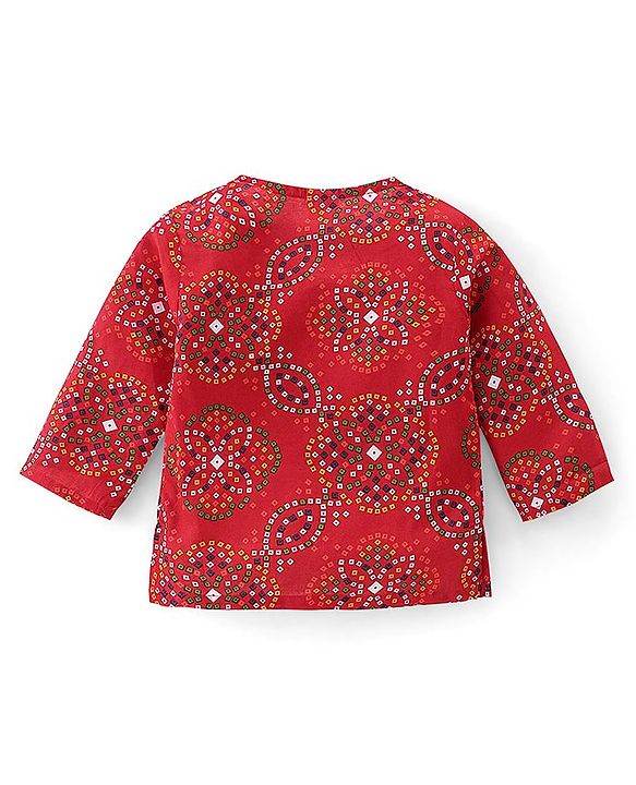 Babyhug Woven Full Sleeves Jamna Set with Forehead Cap & Booties - Red