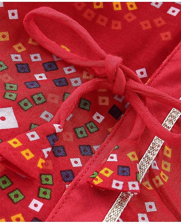 Babyhug Woven Full Sleeves Jamna Set with Forehead Cap & Booties - Red