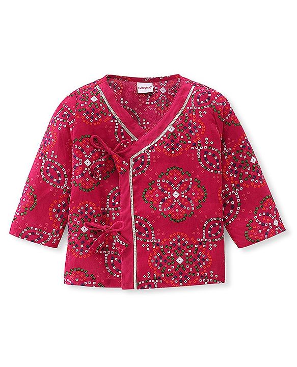 Babyhug Woven Full Sleeves Jamna Set with Forehead Cap & Booties - Fuchsia