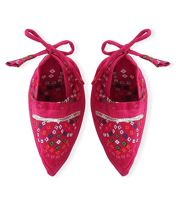 Babyhug Woven Full Sleeves Jamna Set with Forehead Cap & Booties - Fuchsia