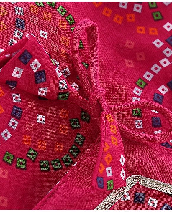 Babyhug Woven Full Sleeves Jamna Set with Forehead Cap & Booties - Fuchsia