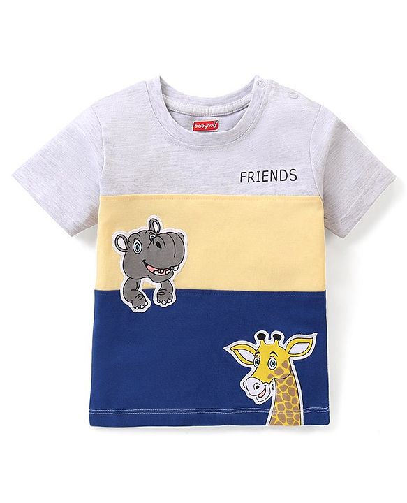 Babyhug 100% Cotton Knit Half Sleeves T-Shirt Animal Patch - Multicolor
