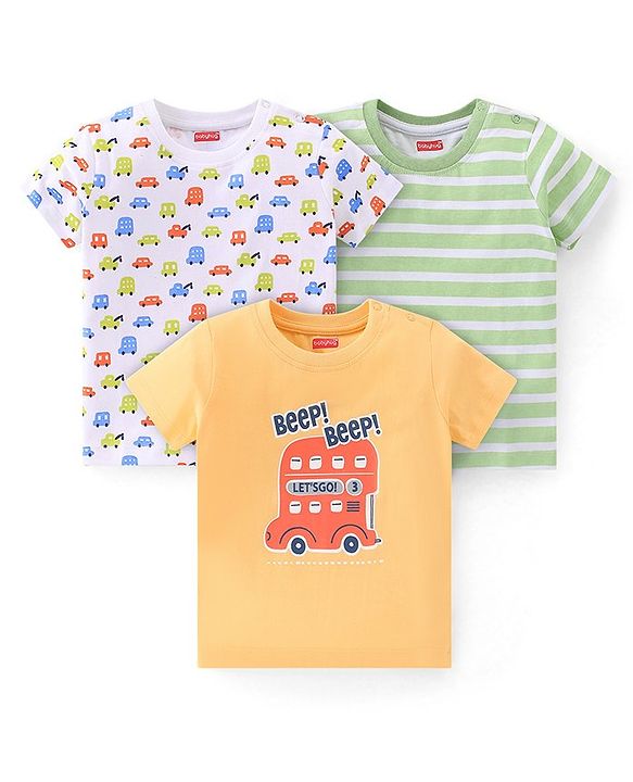 Babyhug Cotton Half Sleeves T-Shirts With Cars Graphics Pack of 3 - Multicolor