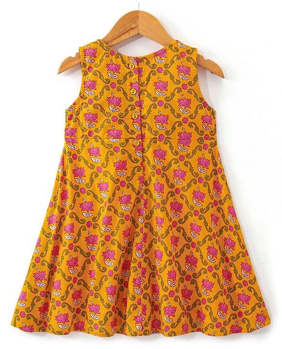Babyhug 100% Cotton Woven  Sleeveless Ethnic Dress Floral Print- Yellow
