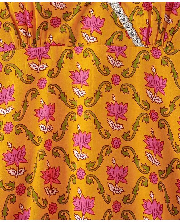 Babyhug 100% Cotton Woven  Sleeveless Ethnic Dress Floral Print- Yellow