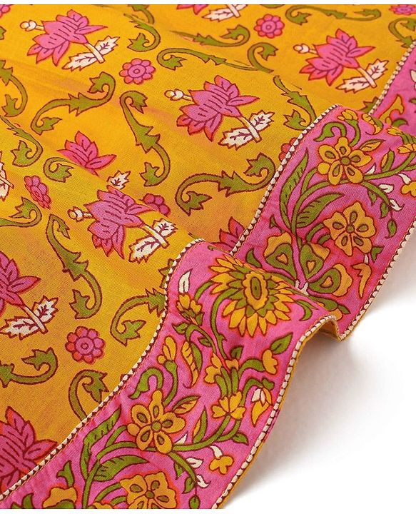 Babyhug 100% Cotton Woven  Sleeveless Ethnic Dress Floral Print- Yellow