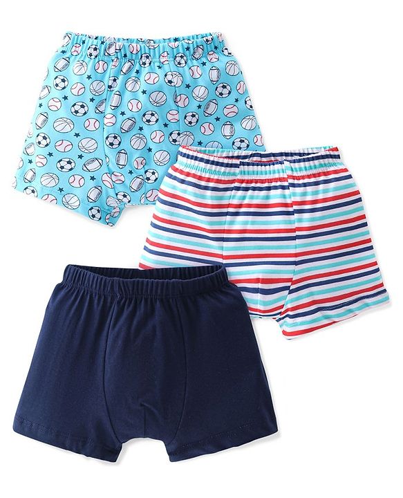 Babyhug 100% Cotton Briefs Striped & Football Printed Pack of 3 - Blue