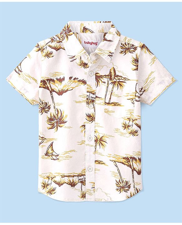 Babyhug  100% Cotton Half Sleeves Printed Shirts - White