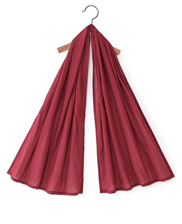 Babyhug 100% Cotton Woven Full Sleeves Kurti Palazzo And Dupatta With Ikat Print - Maroon