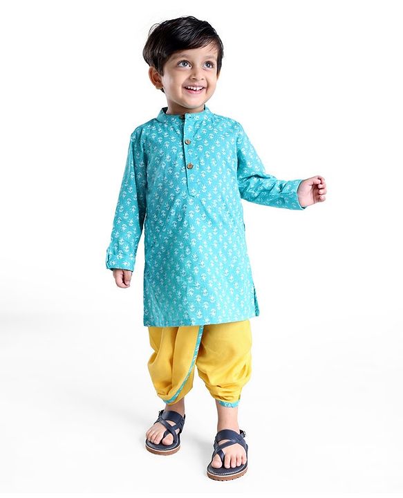 Babyhug Cotton Full Sleeves Printed Dhoti Kurta Set - Blue