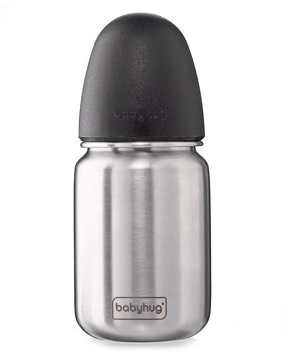 Babyhug Sterilizable Steel Feeding Bottle - 240 ml| BPA Free| Leak Resistant| BPA Free| 304 Grade| Anti-Colic| Newborns & Toddlers| Corrosion Resistant| Use as Water Bottle| Wide Neck