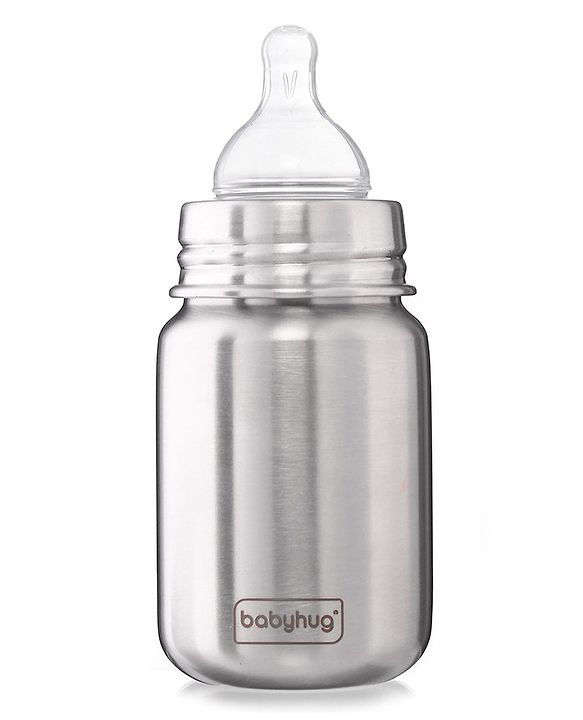 Babyhug Sterilizable Steel Feeding Bottle - 240 ml| BPA Free| Leak Resistant| BPA Free| 304 Grade| Anti-Colic| Newborns & Toddlers| Corrosion Resistant| Use as Water Bottle| Wide Neck