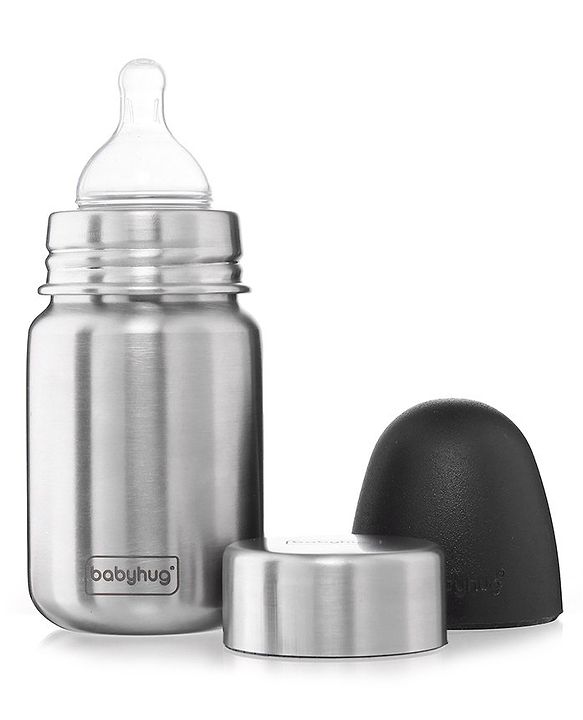 Babyhug Sterilizable Steel Feeding Bottle - 240 ml| BPA Free| Leak Resistant| BPA Free| 304 Grade| Anti-Colic| Newborns & Toddlers| Corrosion Resistant| Use as Water Bottle| Wide Neck