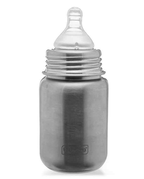Babyhug Sterilizable Steel Feeding Bottle - 240 ml| BPA Free| Leak Resistant| BPA Free| 304 Grade| Anti-Colic| Newborns & Toddlers| Corrosion Resistant| Use as Water Bottle| Wide Neck