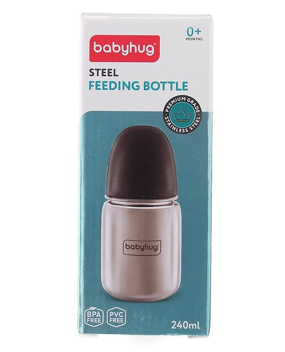 Babyhug Sterilizable Steel Feeding Bottle - 240 ml| BPA Free| Leak Resistant| BPA Free| 304 Grade| Anti-Colic| Newborns & Toddlers| Corrosion Resistant| Use as Water Bottle| Wide Neck