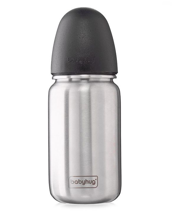 Babyhug Sterilizable Steel Feeding Bottle - 240 ml| BPA Free| Leak Resistant| BPA Free| 304 Grade| Anti-Colic| Newborns & Toddlers| Corrosion Resistant| Use as Water Bottle| Wide Neck