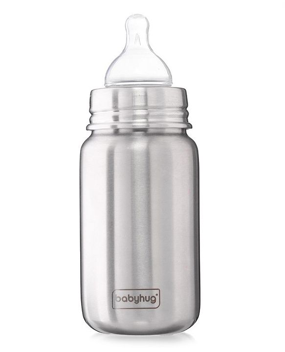 Babyhug Sterilizable Steel Feeding Bottle - 240 ml| BPA Free| Leak Resistant| BPA Free| 304 Grade| Anti-Colic| Newborns & Toddlers| Corrosion Resistant| Use as Water Bottle| Wide Neck