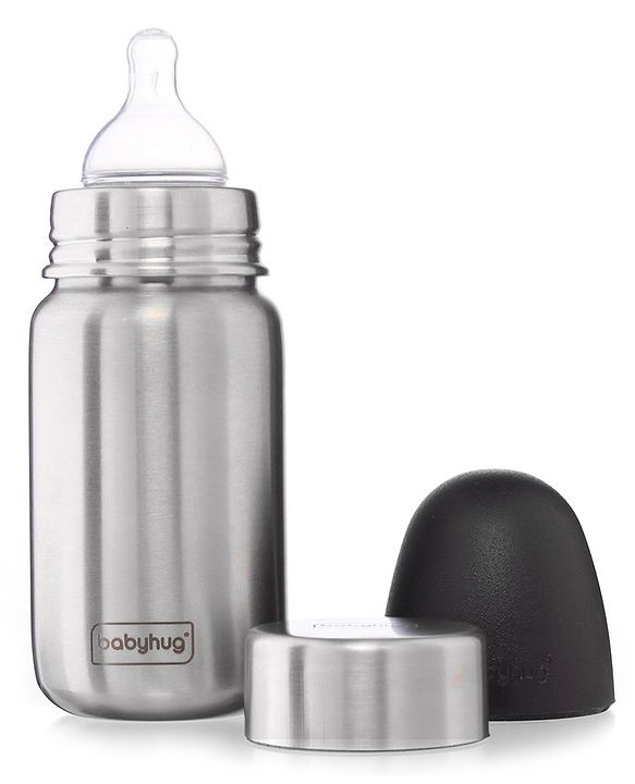 Babyhug Sterilizable Steel Feeding Bottle - 240 ml| BPA Free| Leak Resistant| BPA Free| 304 Grade| Anti-Colic| Newborns & Toddlers| Corrosion Resistant| Use as Water Bottle| Wide Neck
