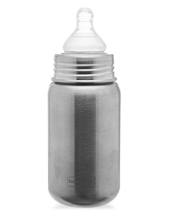 Babyhug Sterilizable Steel Feeding Bottle - 240 ml| BPA Free| Leak Resistant| BPA Free| 304 Grade| Anti-Colic| Newborns & Toddlers| Corrosion Resistant| Use as Water Bottle| Wide Neck