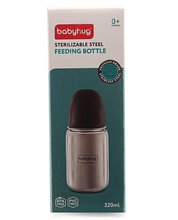 Babyhug Sterilizable Steel Feeding Bottle - 240 ml| BPA Free| Leak Resistant| BPA Free| 304 Grade| Anti-Colic| Newborns & Toddlers| Corrosion Resistant| Use as Water Bottle| Wide Neck