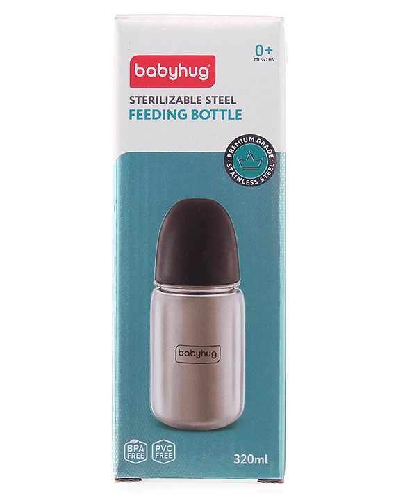 Babyhug Sterilizable Steel Feeding Bottle - 240 ml| BPA Free| Leak Resistant| BPA Free| 304 Grade| Anti-Colic| Newborns & Toddlers| Corrosion Resistant| Use as Water Bottle| Wide Neck
