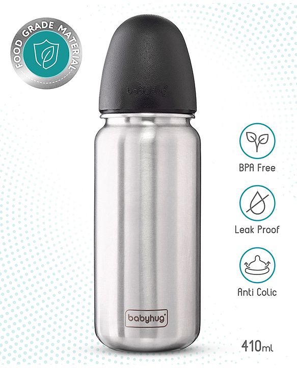 Babyhug Sterilizable Steel Feeding Bottle - 240 ml| BPA Free| Leak Resistant| BPA Free| 304 Grade| Anti-Colic| Newborns & Toddlers| Corrosion Resistant| Use as Water Bottle| Wide Neck