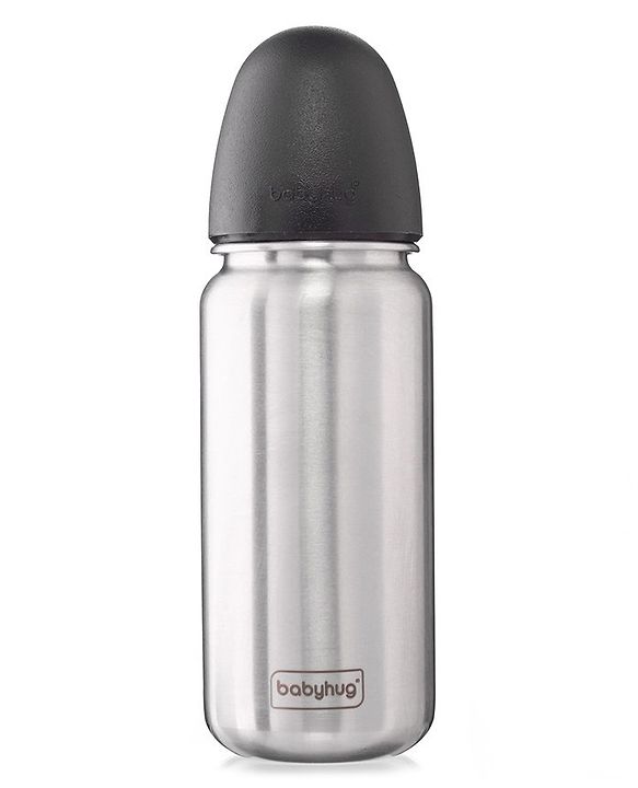 Babyhug Sterilizable Steel Feeding Bottle - 240 ml| BPA Free| Leak Resistant| BPA Free| 304 Grade| Anti-Colic| Newborns & Toddlers| Corrosion Resistant| Use as Water Bottle| Wide Neck