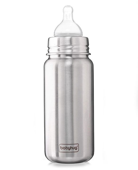 Babyhug Sterilizable Steel Feeding Bottle - 240 ml| BPA Free| Leak Resistant| BPA Free| 304 Grade| Anti-Colic| Newborns & Toddlers| Corrosion Resistant| Use as Water Bottle| Wide Neck