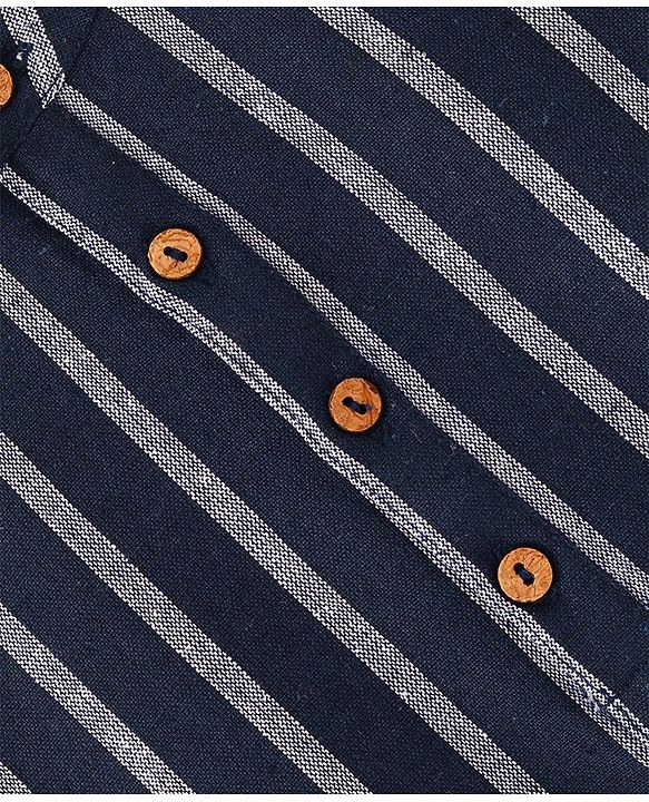 Babyhug 100% Cotton Woven Full Sleeves Kurta with Stripe Design - Navy Blue